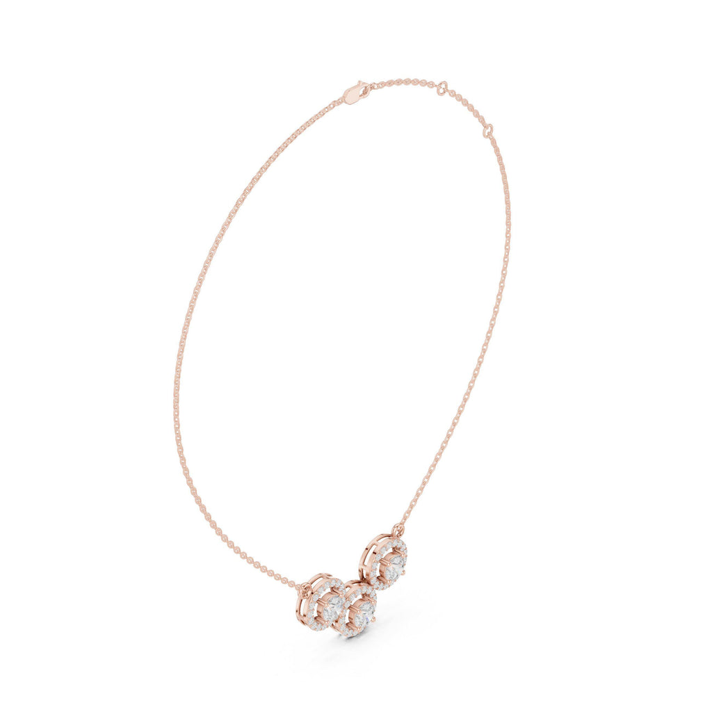 Round Moissanite Halo Trio Mangalsutra Necklace – 925 Sterling Silver, 18K Gold Vermeil