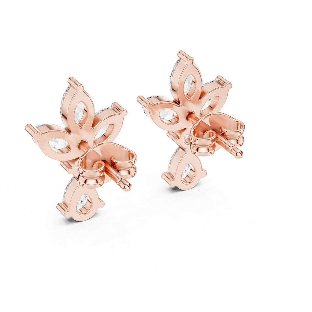 Marquise Moissanite Lotus Drop Earrings – 925 Sterling Silver, 18K Gold Vermeil