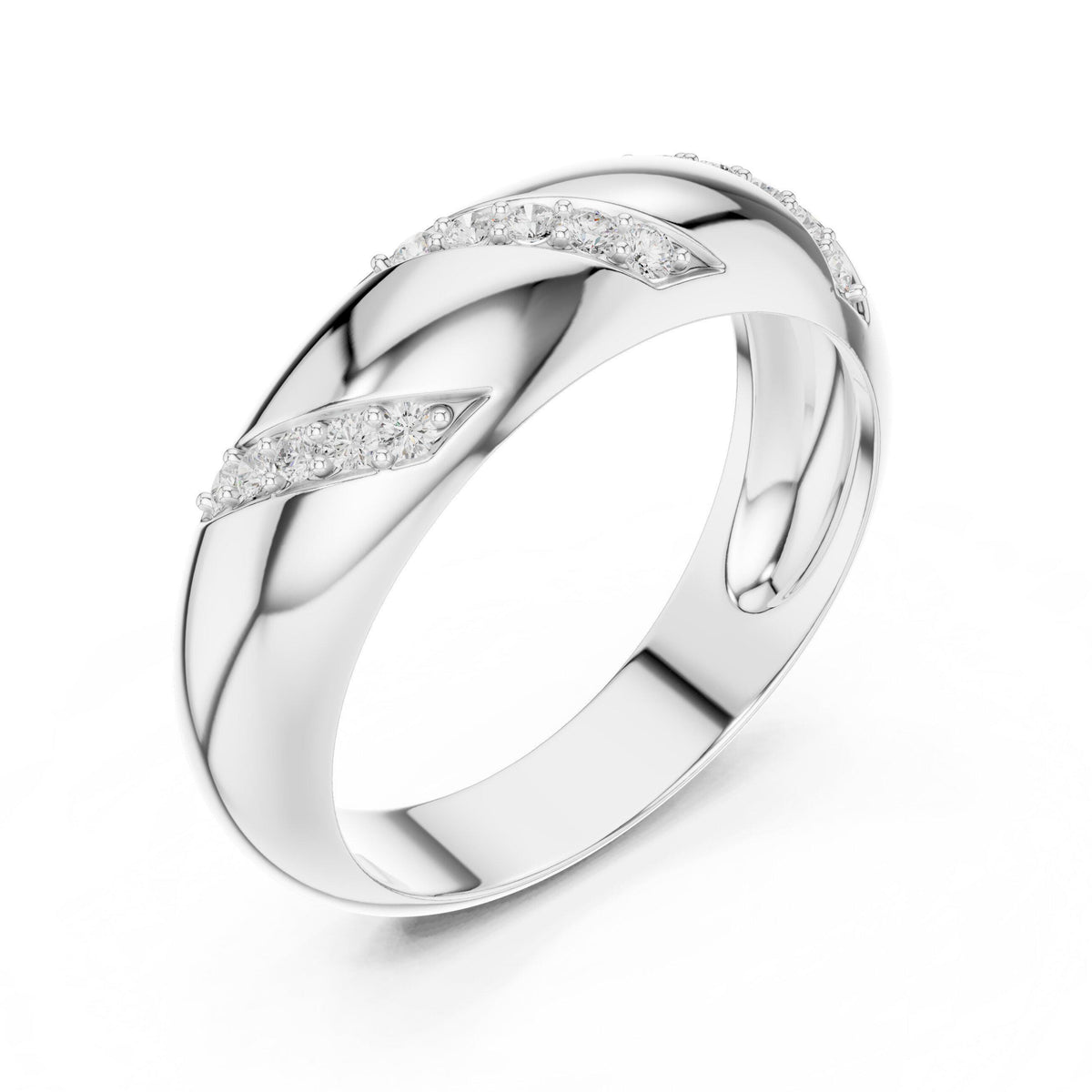 Men's Domed Band with Diagonal Pavé Moissanite Accents – 925 Sterling Silver, 18K Gold Vermeil