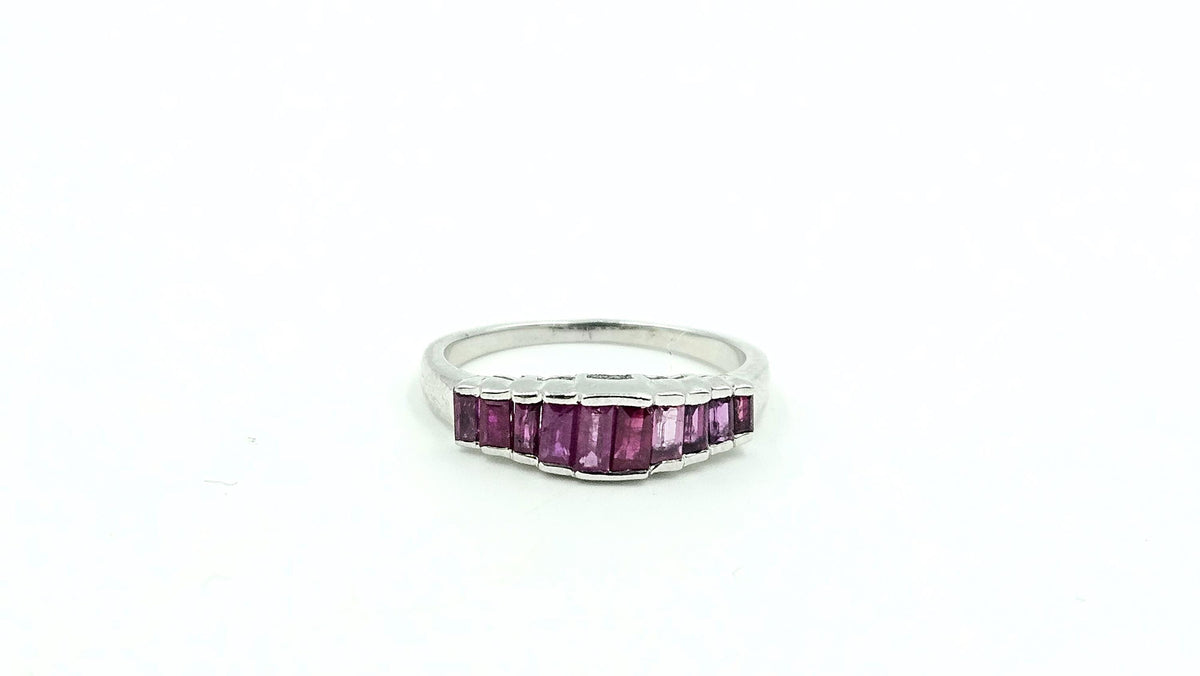 Channel-Set Ruby Band Ring – 925 Sterling Silver, 18K White Gold Vermeil