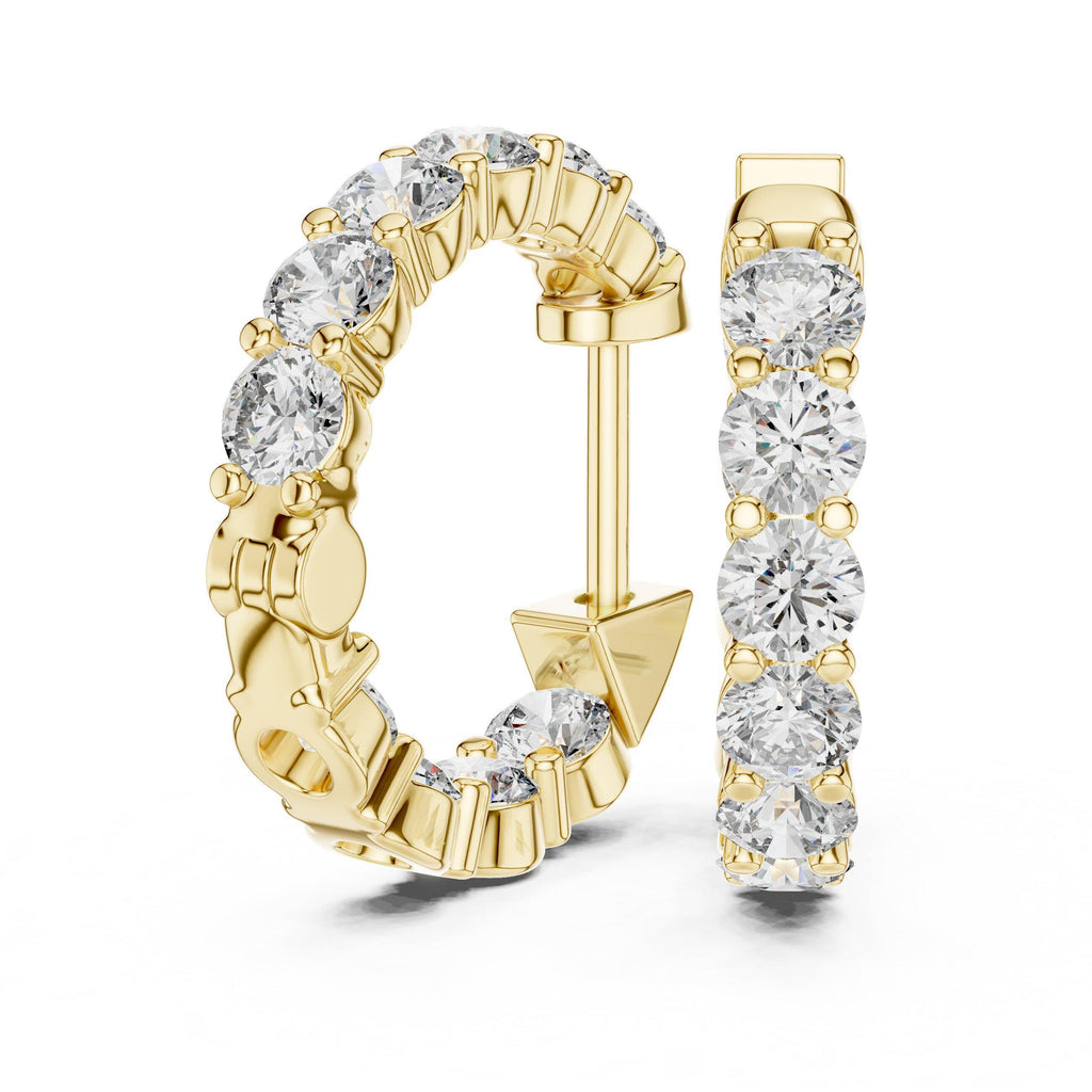 Round Moissanite Inside-Out Hoop Earrings – 925 Sterling Silver, 18K Gold Vermeil