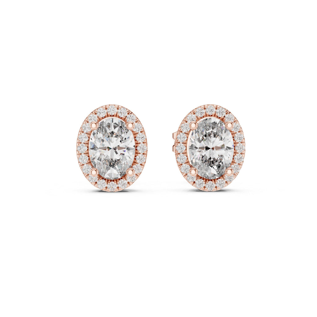 Oval Moissanite Halo Stud Earrings – 925 Sterling Silver, 18K Gold Vermeil