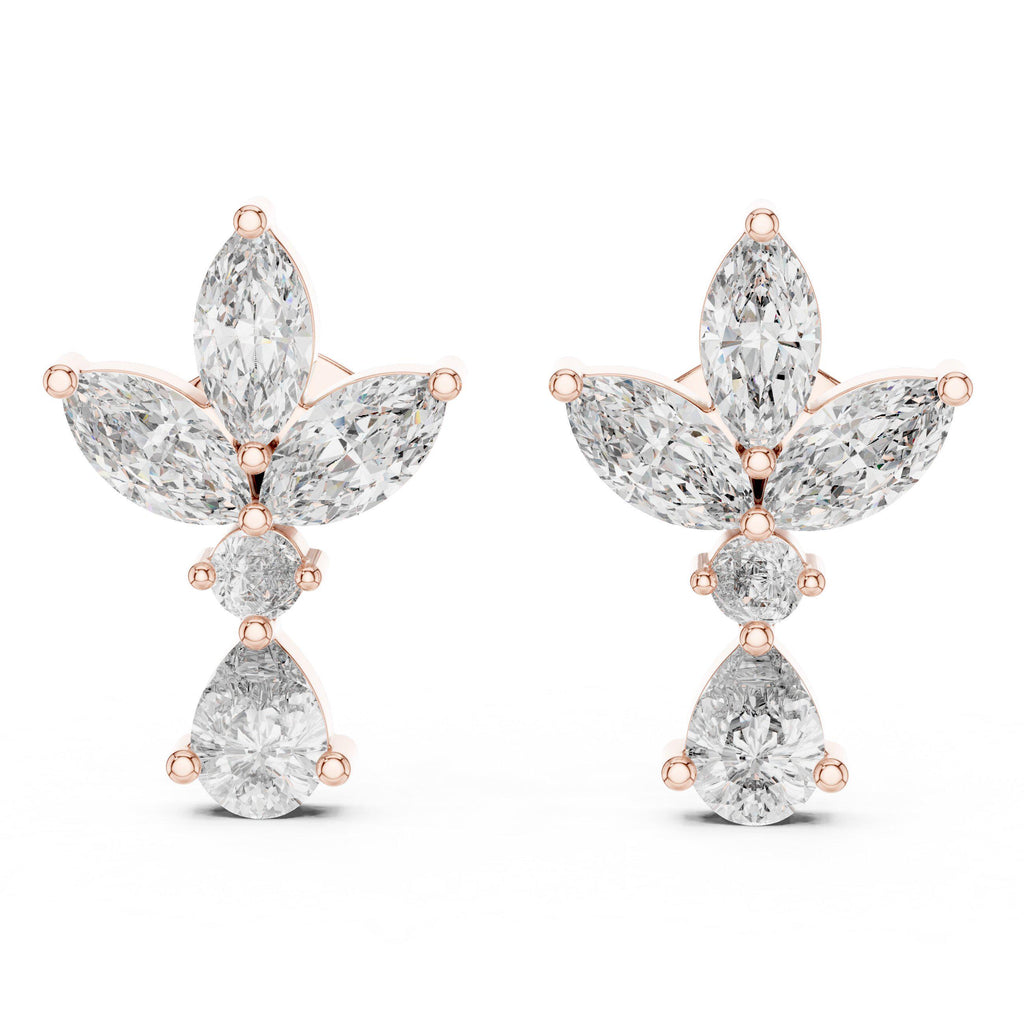 Marquise Moissanite Lotus Drop Earrings – 925 Sterling Silver, 18K Gold Vermeil