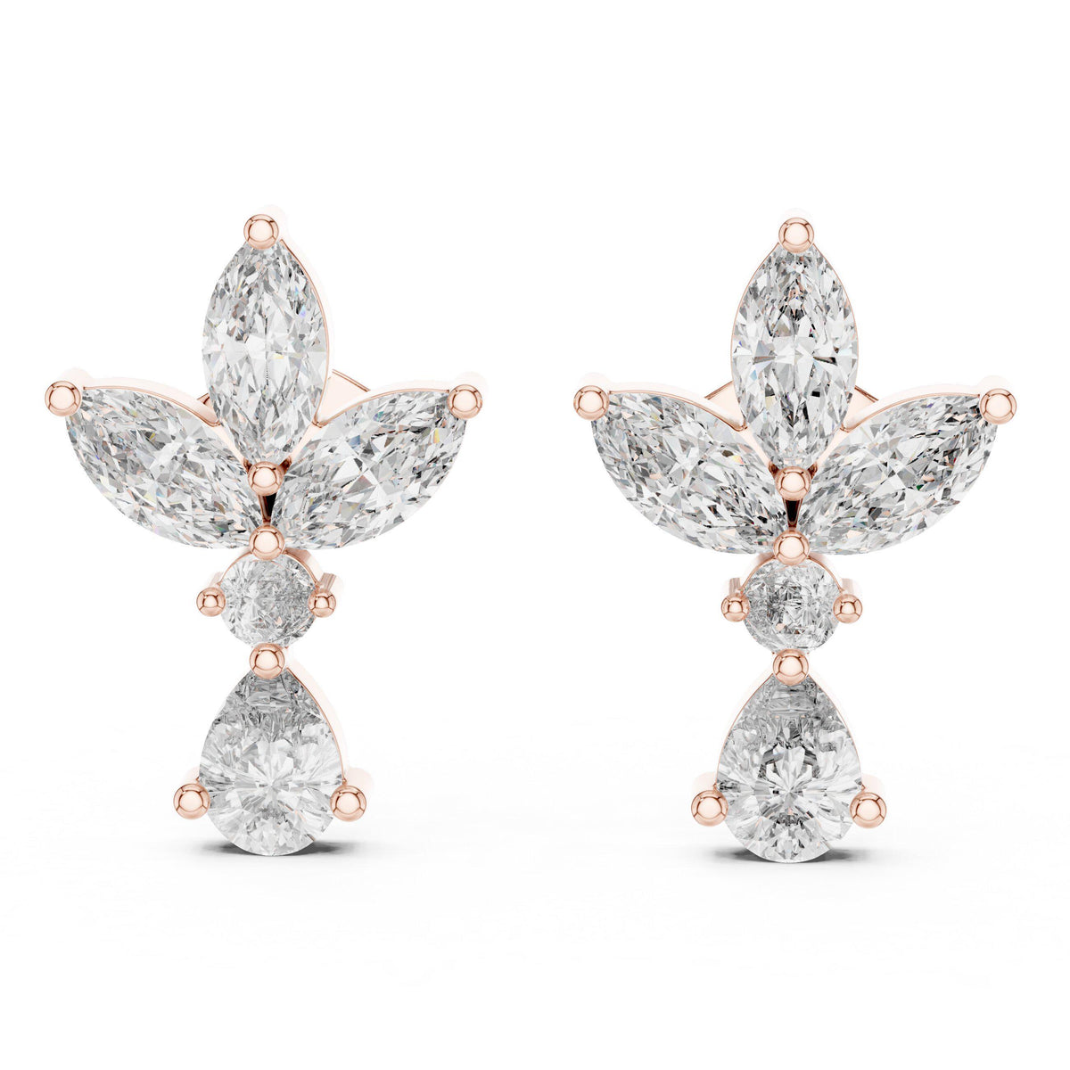 Marquise Moissanite Lotus Drop Earrings – 925 Sterling Silver, 18K Gold Vermeil