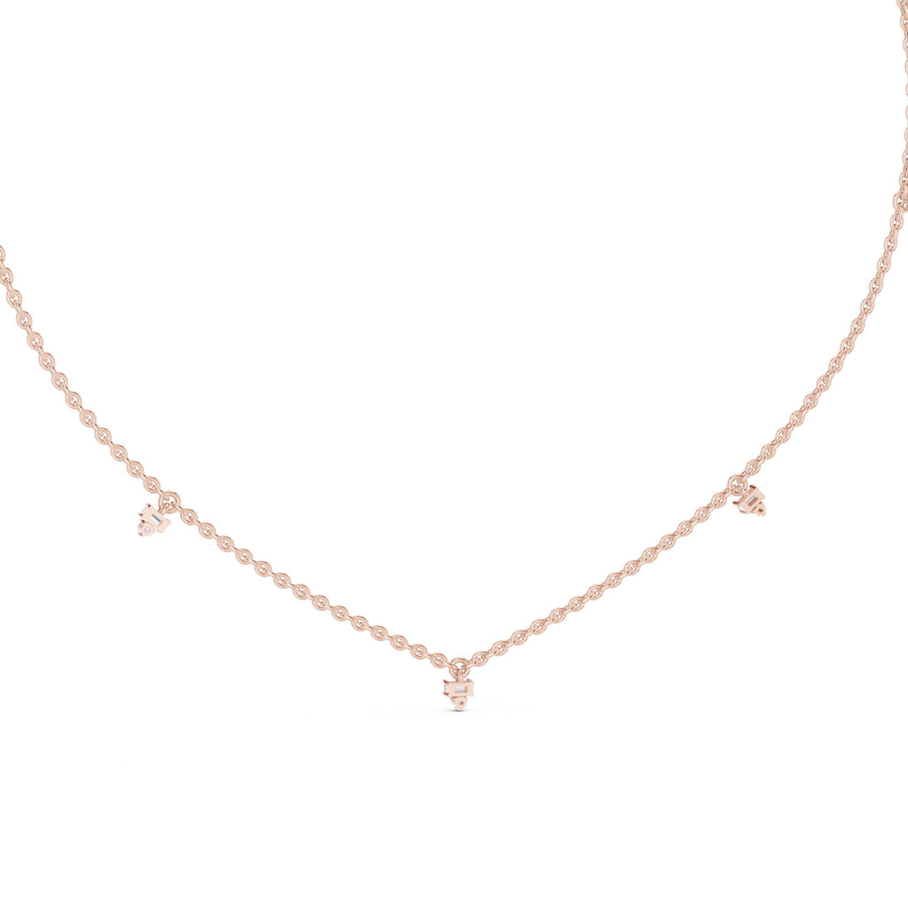 Baguette & Round Moissanite Cluster Charm Necklace – 925 Sterling Silver, 18K Gold Vermeil