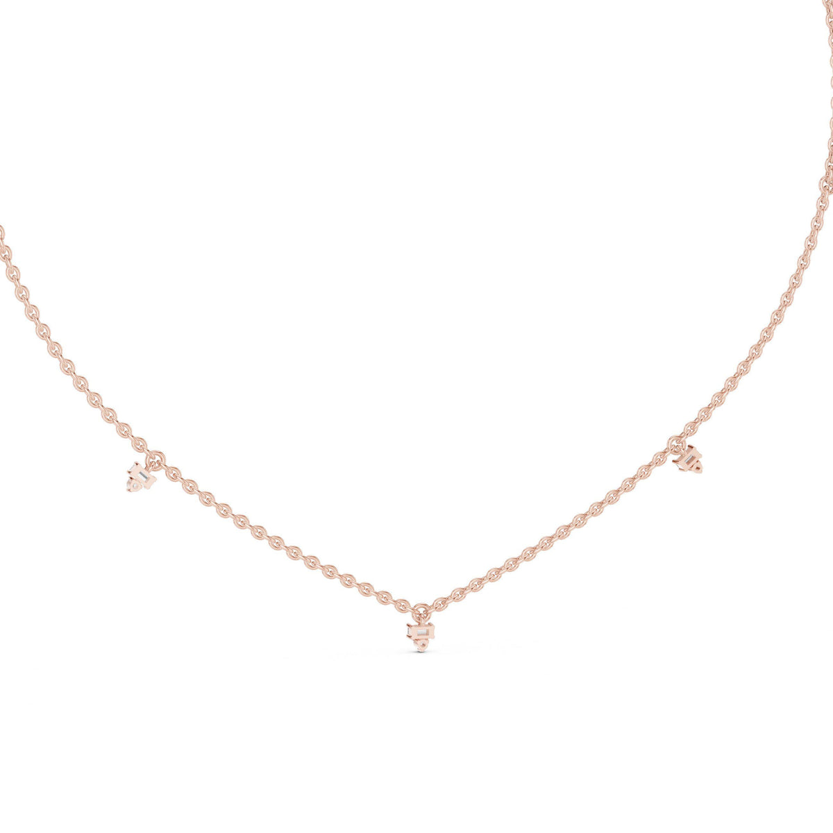 Baguette & Round Moissanite Cluster Charm Necklace – 925 Sterling Silver, 18K Gold Vermeil