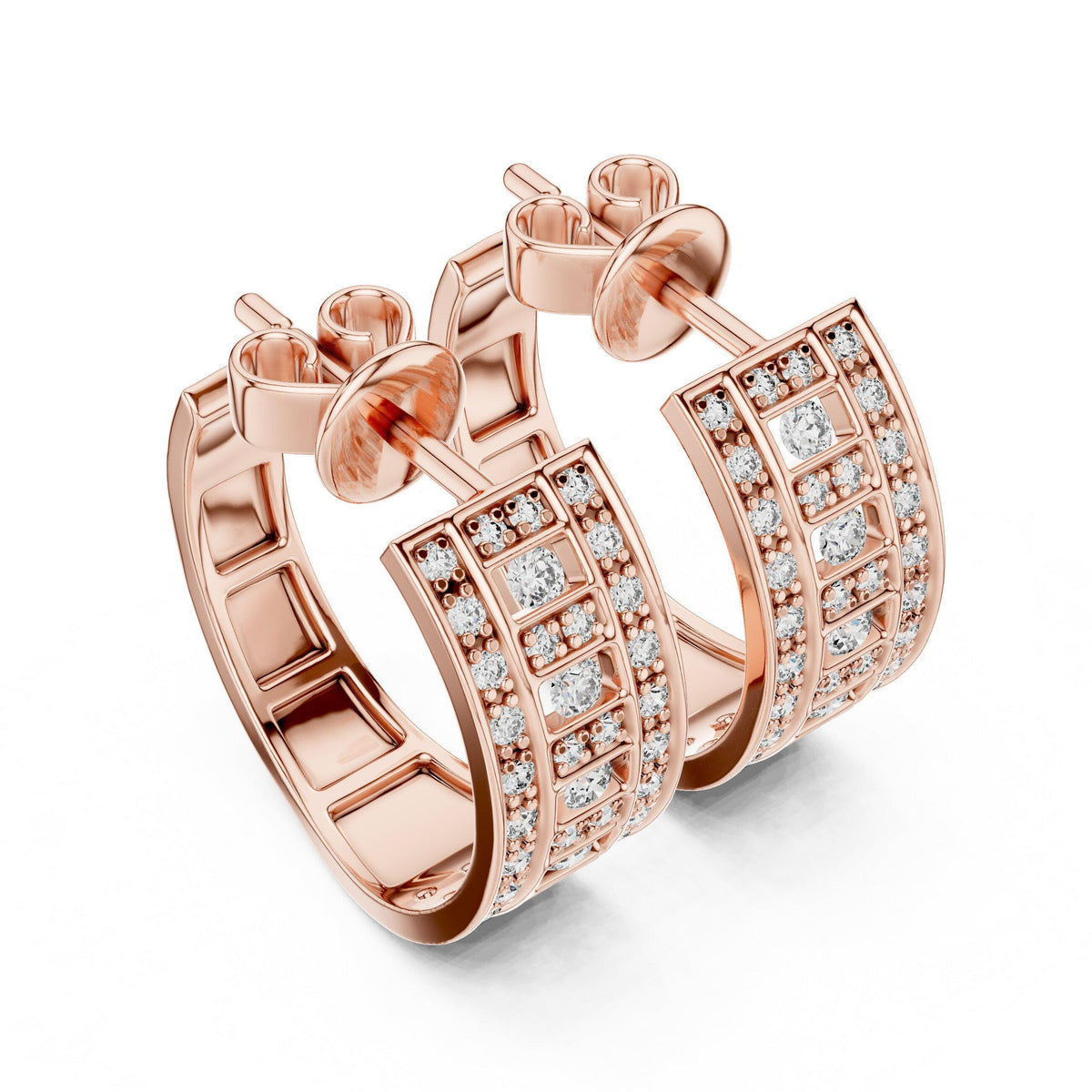 Moissanite Pavé Wide Half-Hoop Earrings – 925 Sterling Silver, 18K Gold Vermeil