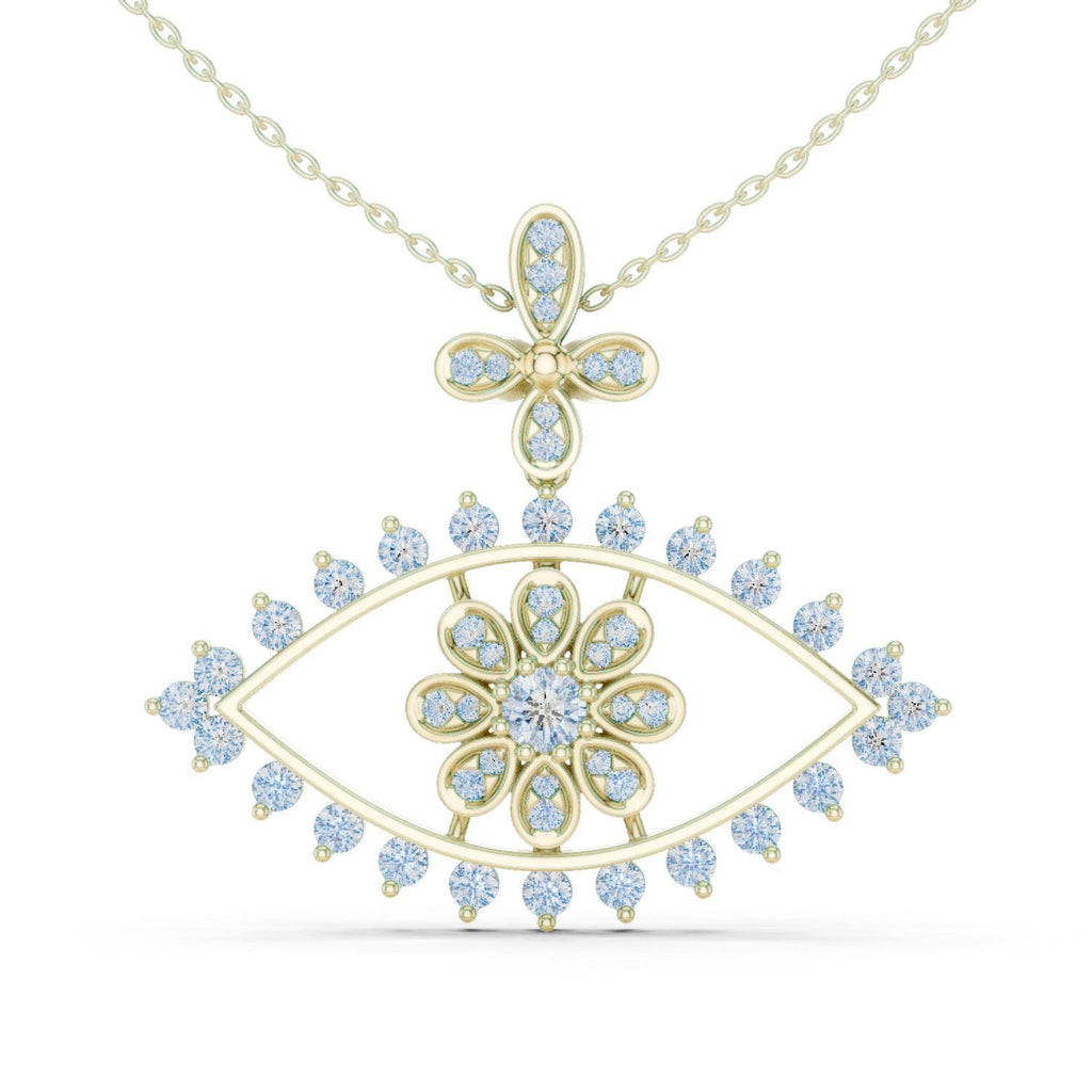 Moissanite Evil Eye Flower Pendant Necklace – 925 Sterling Silver, 18K Gold Vermeil