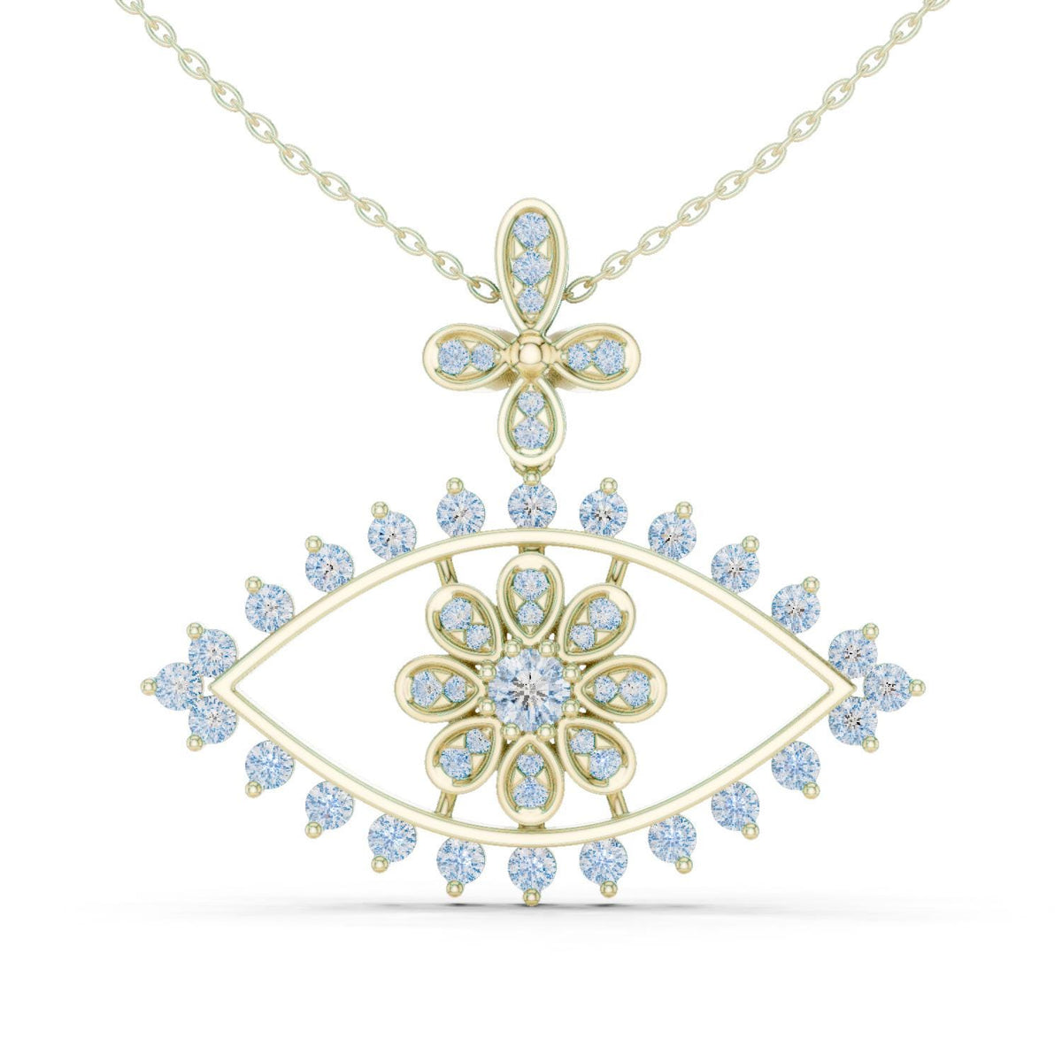 Moissanite Evil Eye Flower Pendant Necklace – 925 Sterling Silver, 18K Gold Vermeil