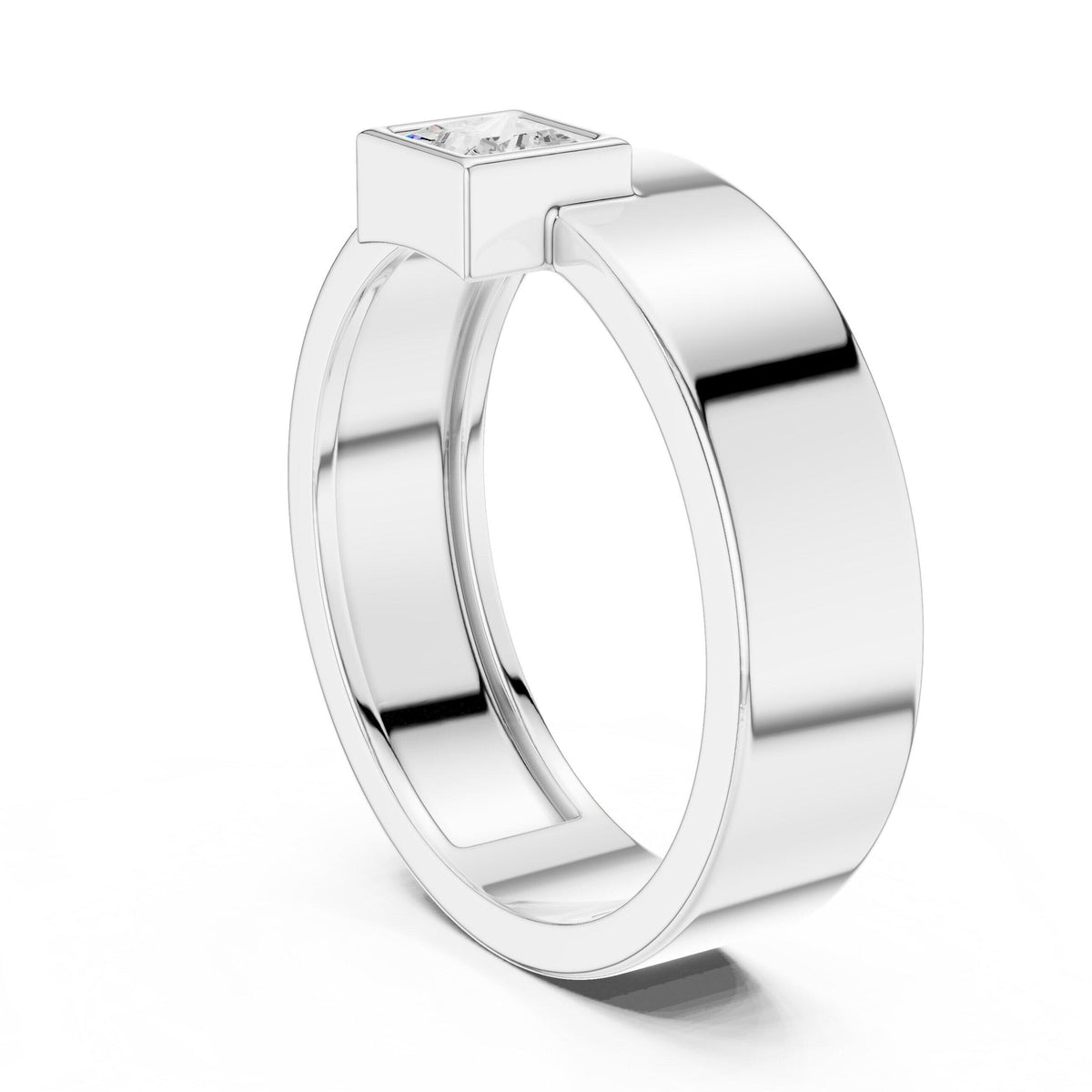 Men's Princess-Cut Moissanite Ring, Wide Flat Band – 925 Sterling Silver, 18K Gold Vermeil