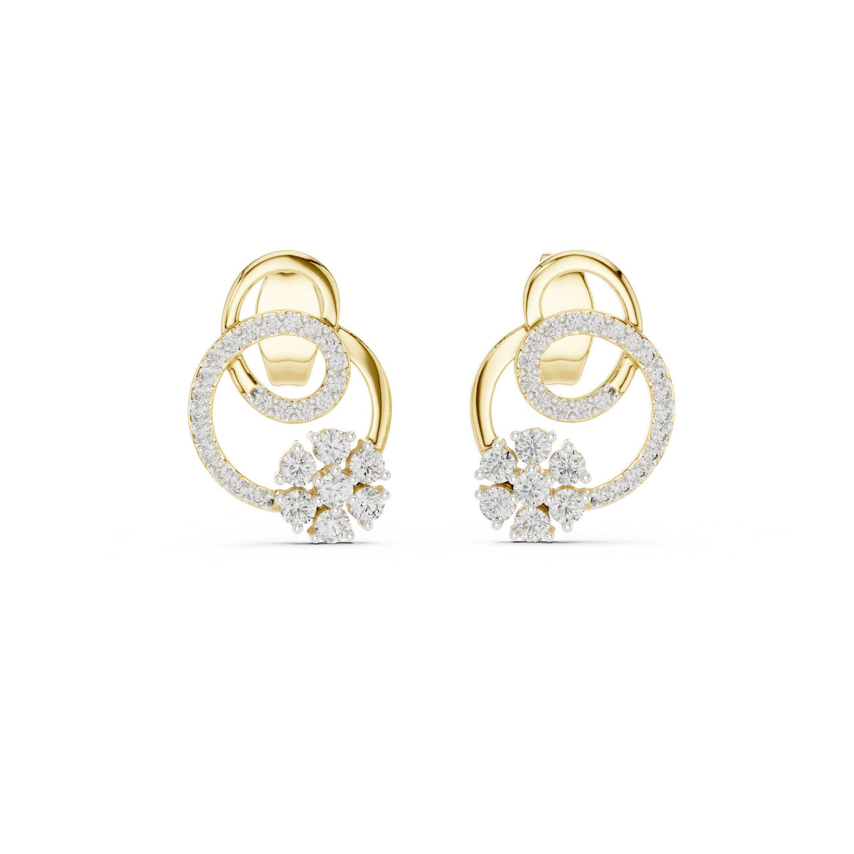 Moissanite Pavé Interlocking Circle Stud Earrings – 925 Sterling Silver, 18K Gold Vermeil