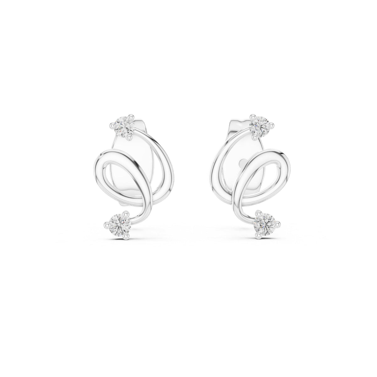 Moissanite Swirl Two-Stone Stud Earrings – 925 Sterling Silver, 18K Gold Vermeil