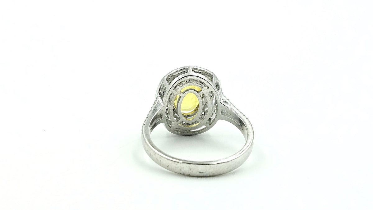 Oval Yellow Sapphire Double-Halo Diamond Ring – 925 Sterling Silver, 18K White Gold Vermeil