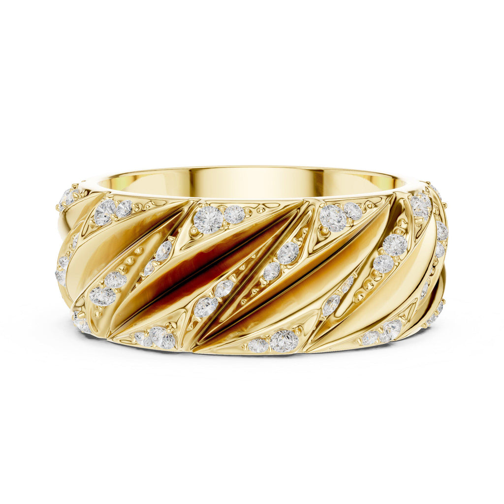 Men's Wide Moissanite Band with Diagonal Cutout Stripes – 925 Sterling Silver, 18K Gold Vermeil