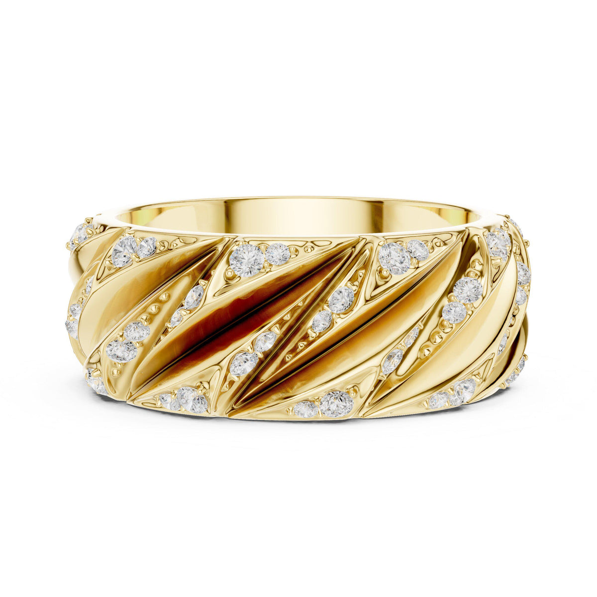 Men's Wide Moissanite Band with Diagonal Cutout Stripes – 925 Sterling Silver, 18K Gold Vermeil