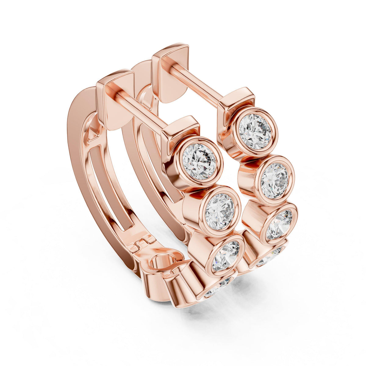 Round Moissanite Bezel Station Hoop Earrings – 925 Sterling Silver, 18K Gold Vermeil