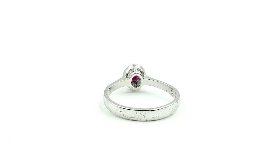 Oval Ruby Diamond-Halo Ring – 925 Sterling Silver, 18K White Gold Vermeil