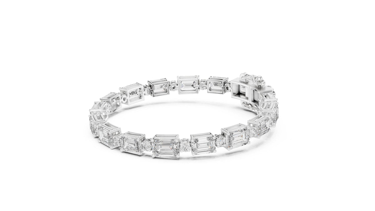 Emerald & Round Moissanite Tennis Bracelet – 925 Sterling Silver, 18K Gold Vermeil