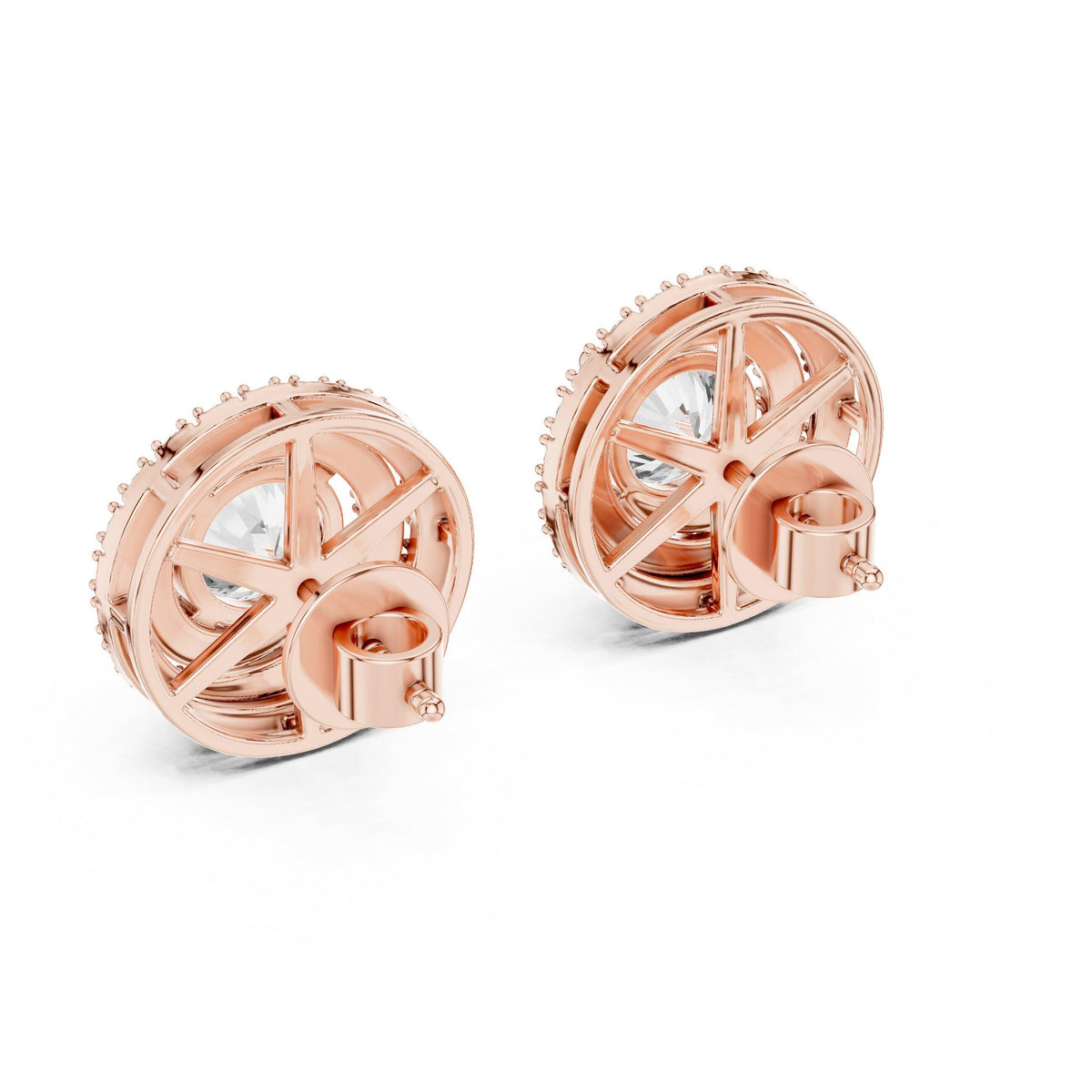 7mm Round Moissanite Double-Halo Stud Earrings – 925 Sterling Silver, 18K Gold Vermeil