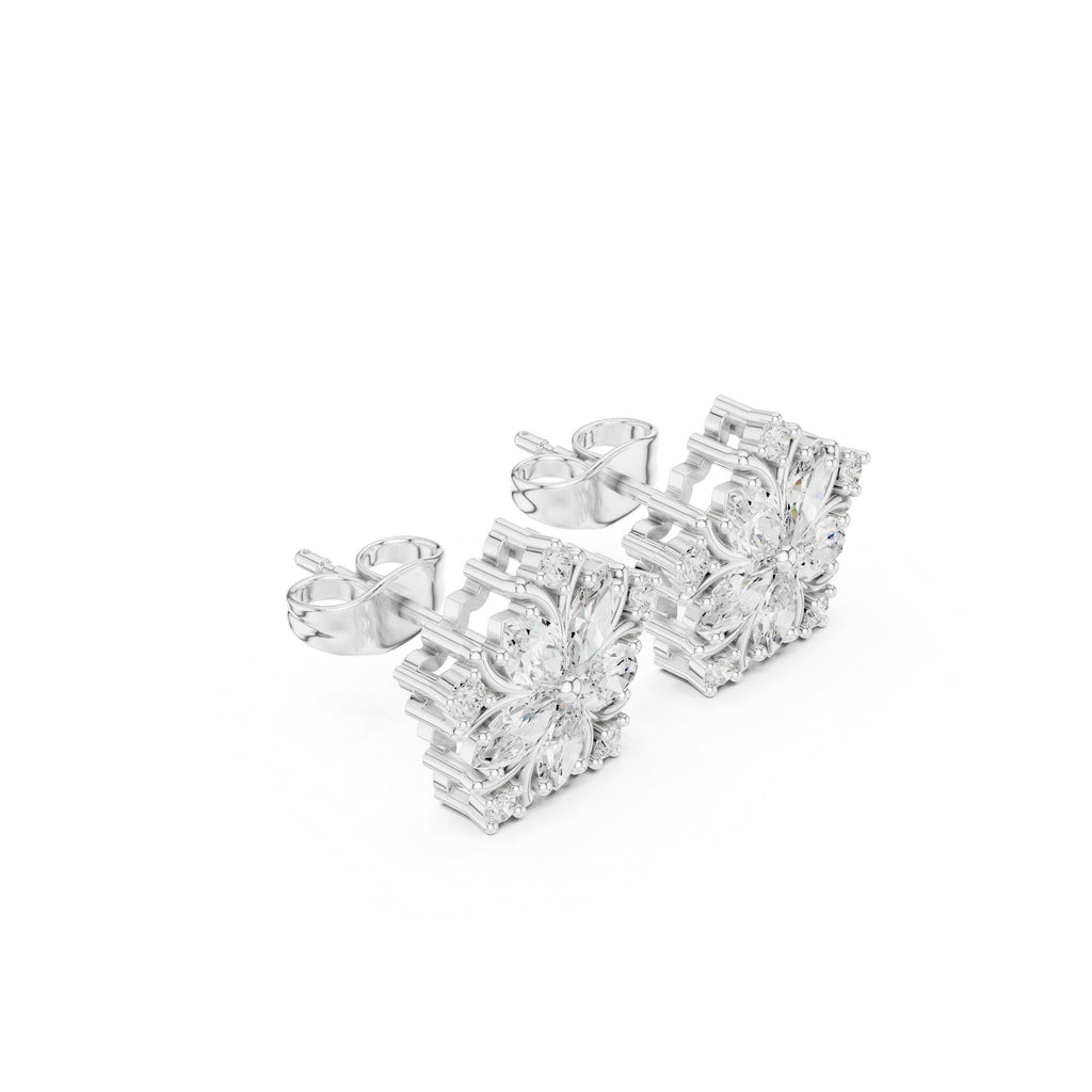 Moissanite Pentagon Flower Stud Earrings – 925 Sterling Silver, 18K Gold Vermeil