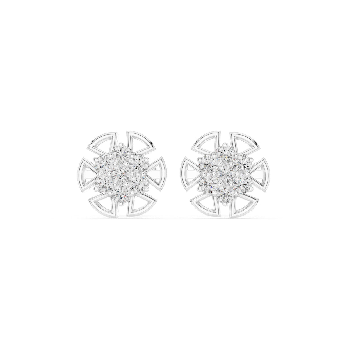 Round Moissanite Medallion Cluster Stud Earrings – 925 Sterling Silver, 18K Gold Vermeil