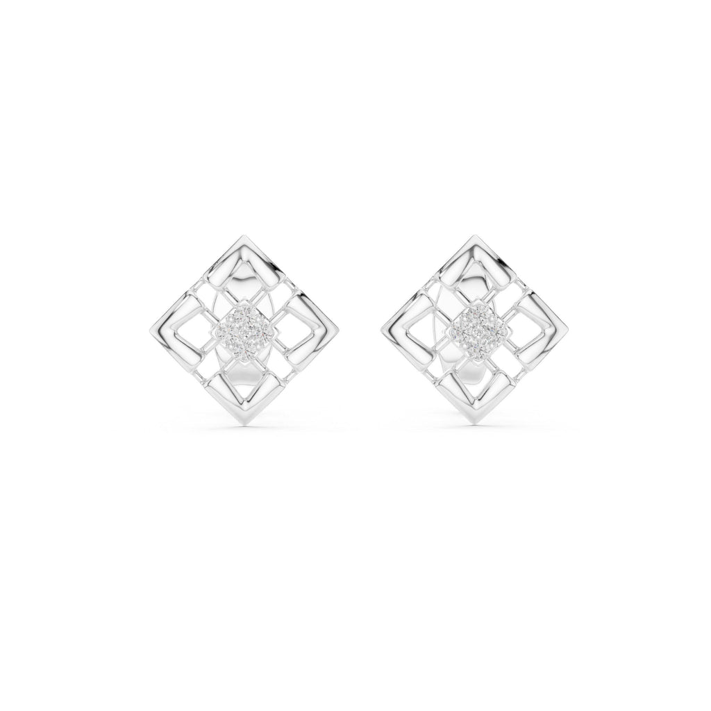 Moissanite Open Square Lattice Stud Earrings – 925 Sterling Silver, 18K Gold Vermeil