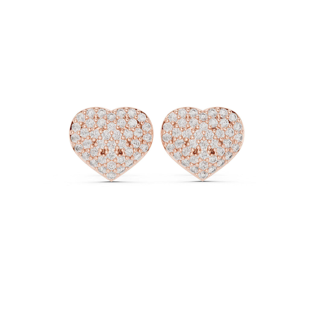 Moissanite Pavé Heart Stud Earrings – 925 Sterling Silver, 18K Gold Vermeil