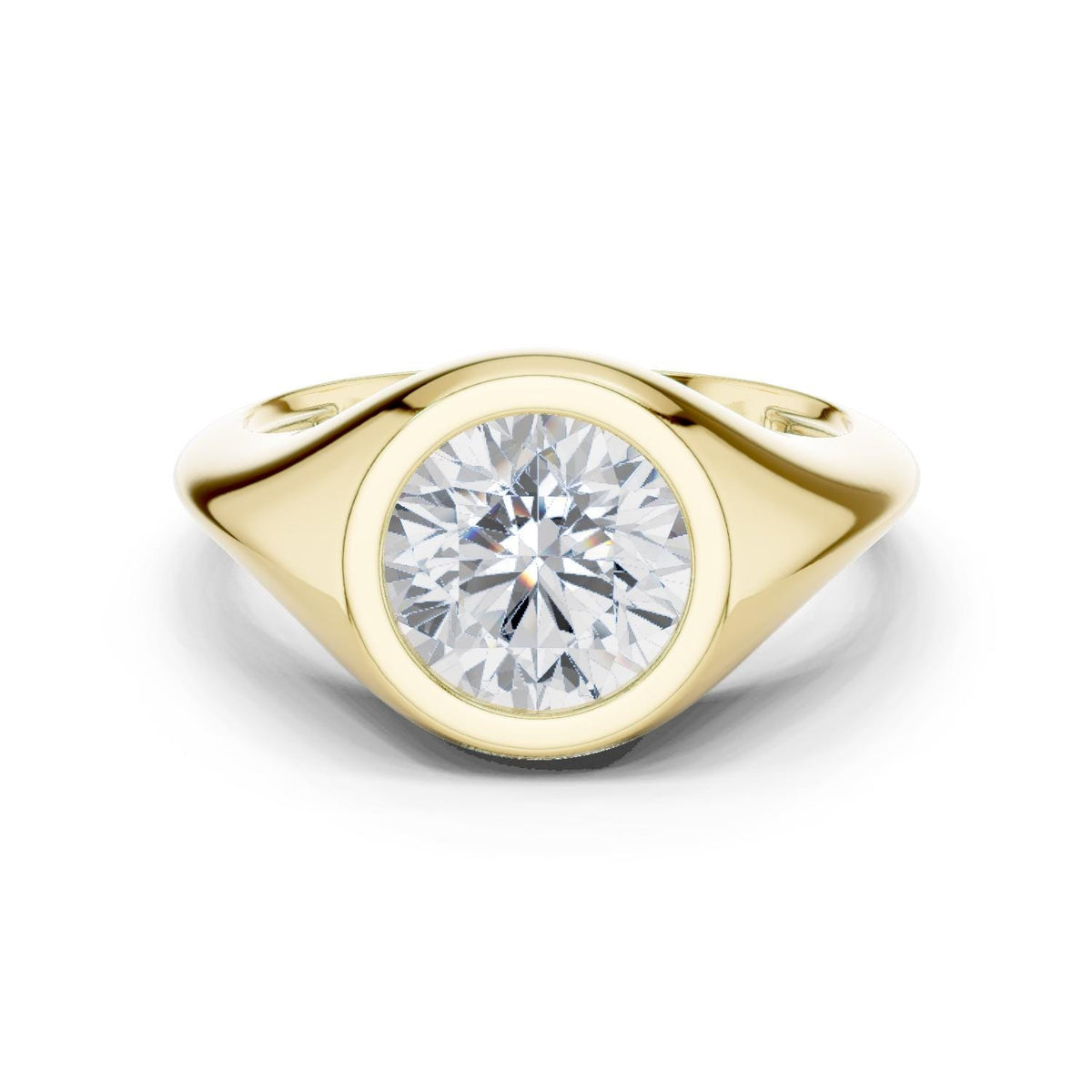 Round Bezel-Set Moissanite Signet Ring – 925 Sterling Silver, 18K Gold Vermeil