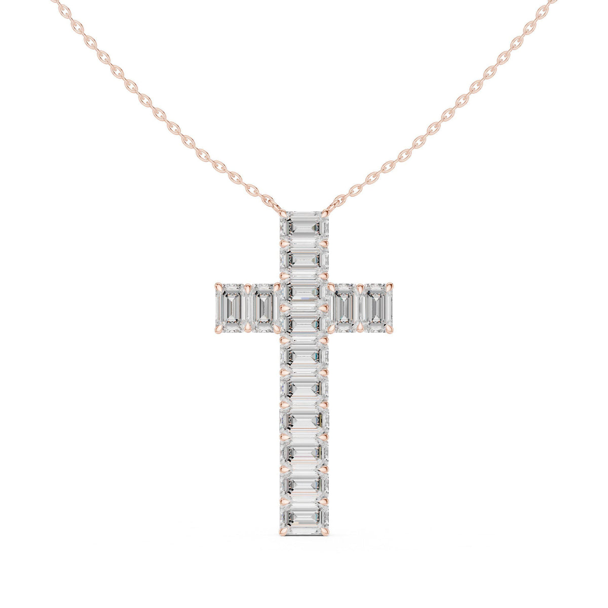 Baguette Moissanite Cross Pendant Necklace – 925 Sterling Silver, 18K Gold Vermeil