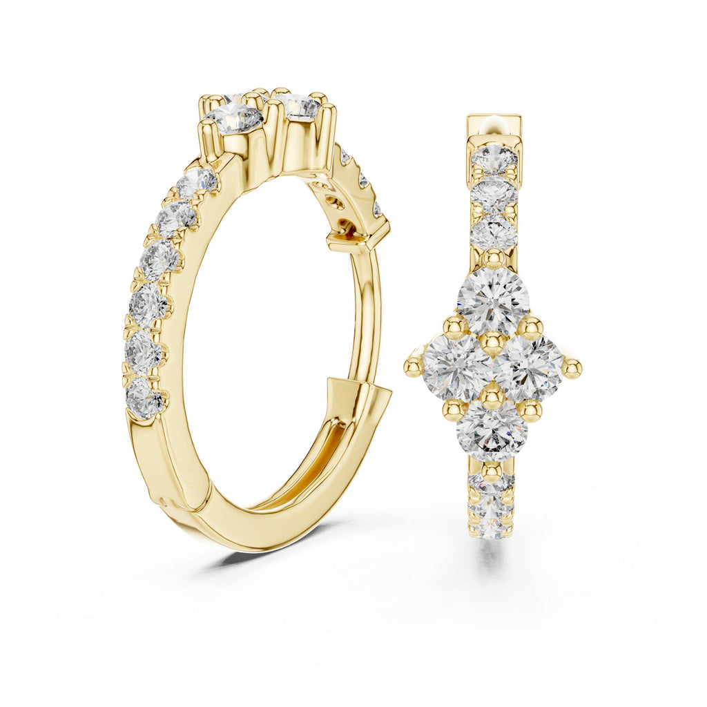 Moissanite Flower Cluster Pavé Hoop Earrings – 925 Sterling Silver, 18K Gold Vermeil