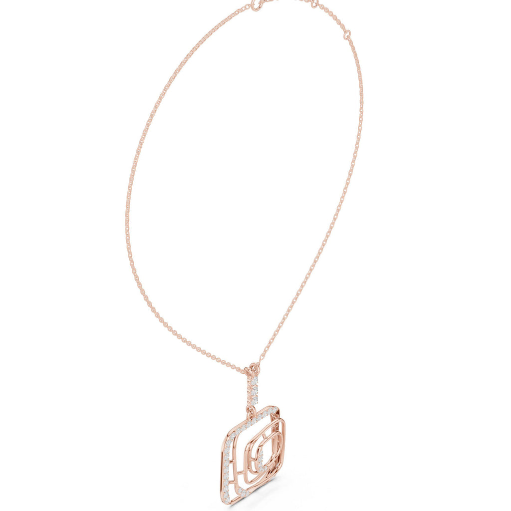 Moissanite Pavé Square Spiral Pendant Necklace – 925 Sterling Silver, 18K Gold Vermeil