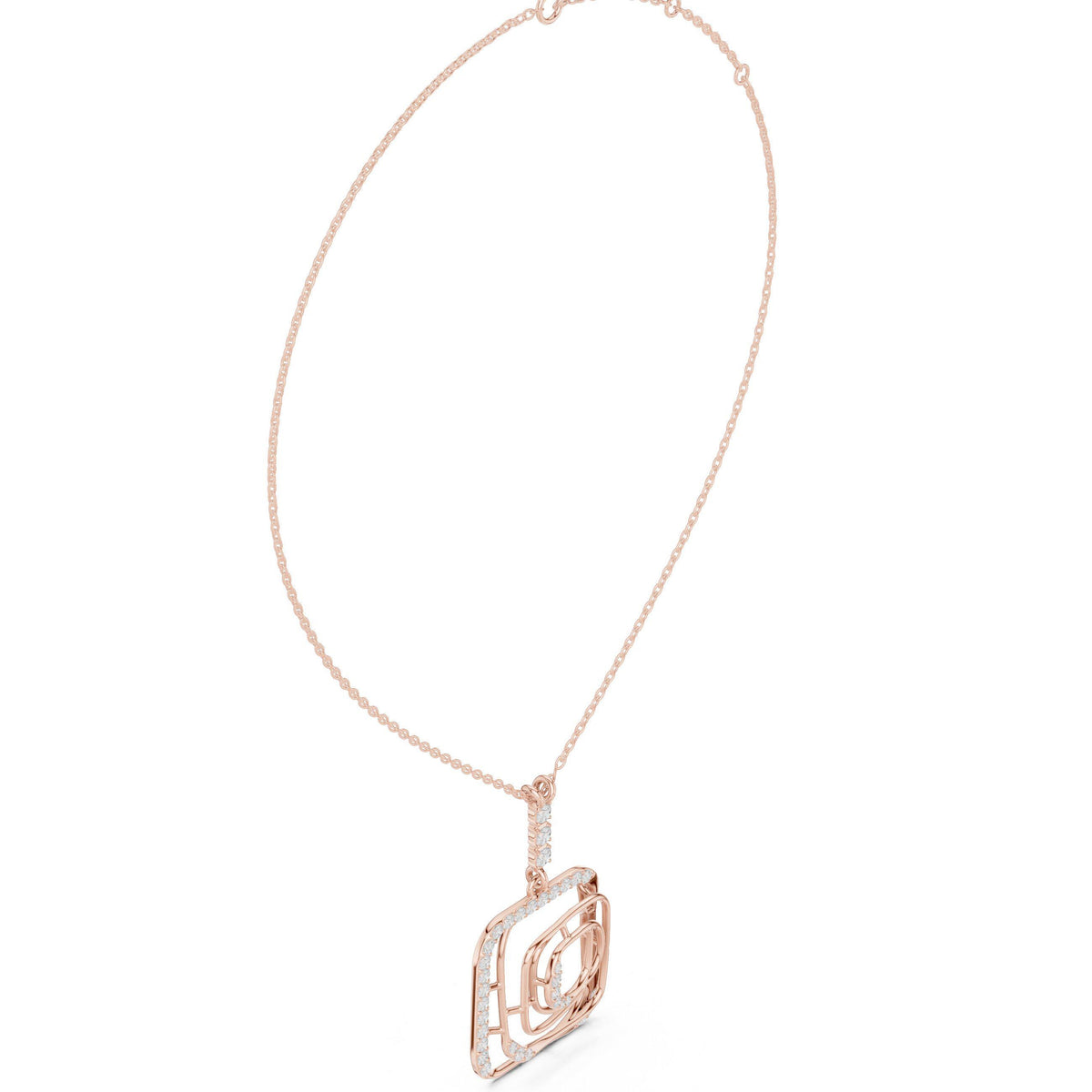 Moissanite Pavé Square Spiral Pendant Necklace – 925 Sterling Silver, 18K Gold Vermeil