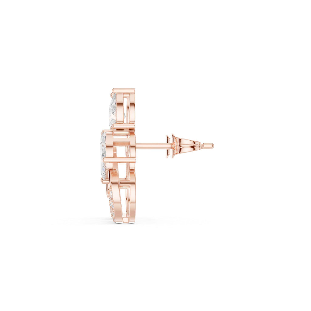 Marquise Moissanite Swirl Drop Stud Earrings – 925 Sterling Silver, 18K Gold Vermeil