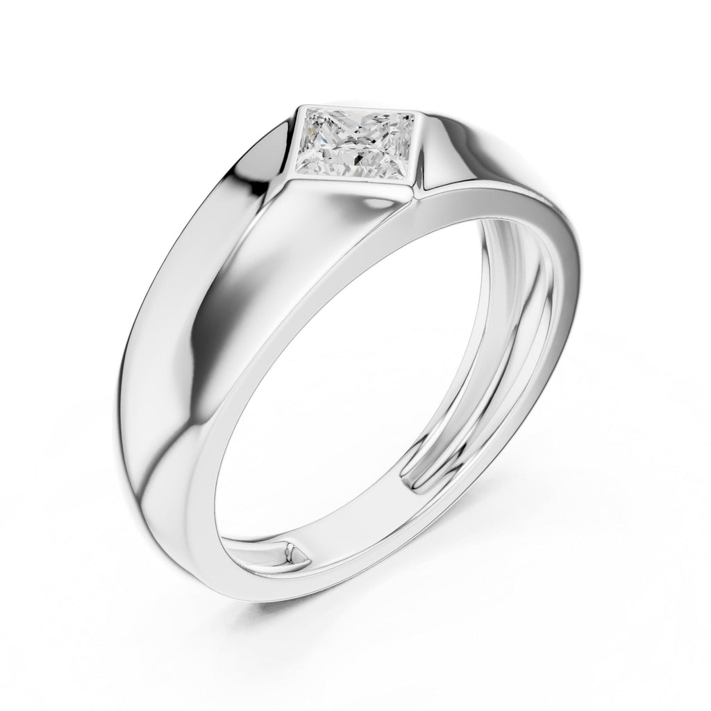 Men's Diamond-Set Princess-Cut Moissanite Ring – 925 Sterling Silver, 18K Gold Vermeil