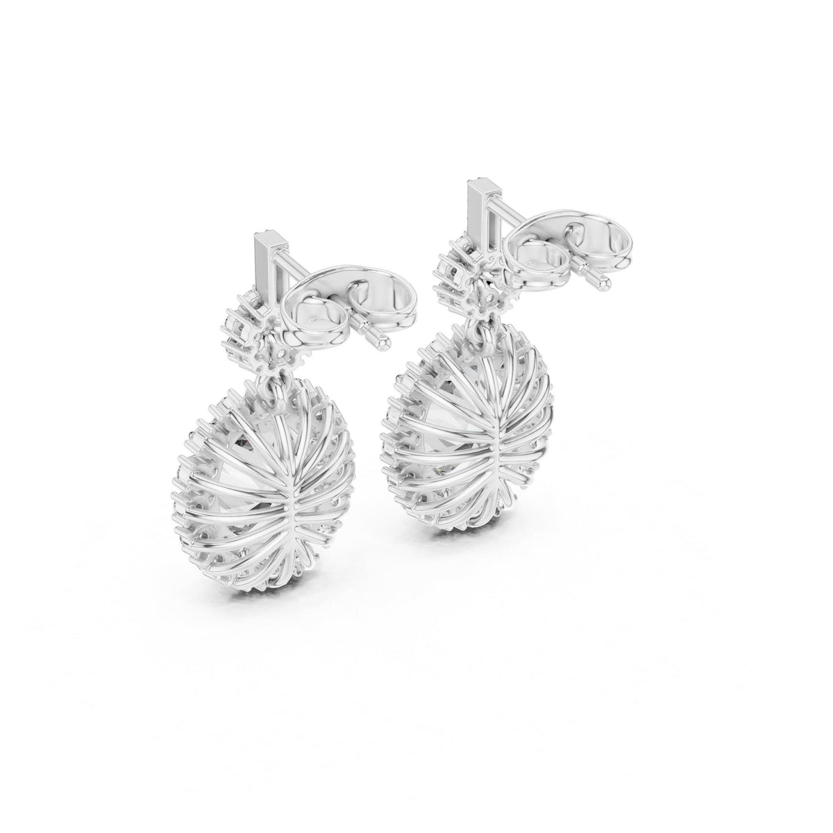 Oval Moissanite Sunburst Halo Drop Earrings – 925 Sterling Silver, 18K Gold Vermeil