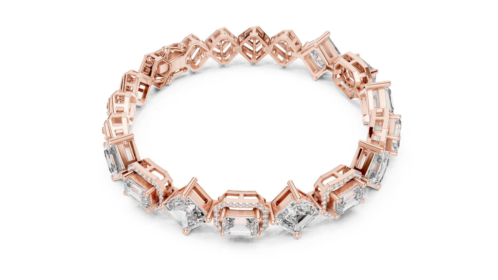 Emerald-Cut Halo Moissanite Bracelet – 925 Sterling Silver, 18K Gold Vermeil