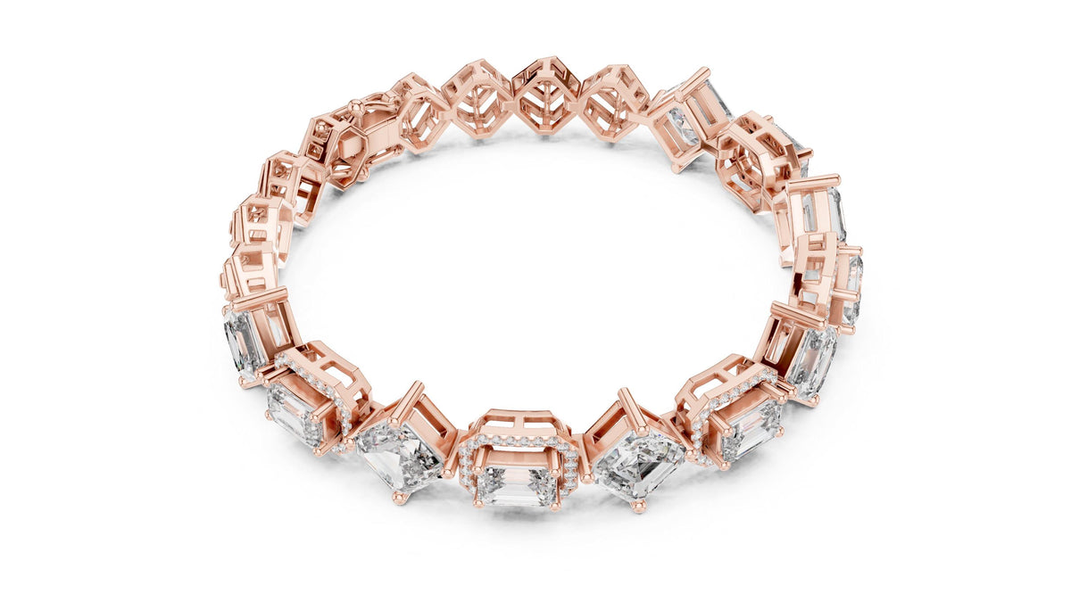 Emerald-Cut Halo Moissanite Bracelet – 925 Sterling Silver, 18K Gold Vermeil