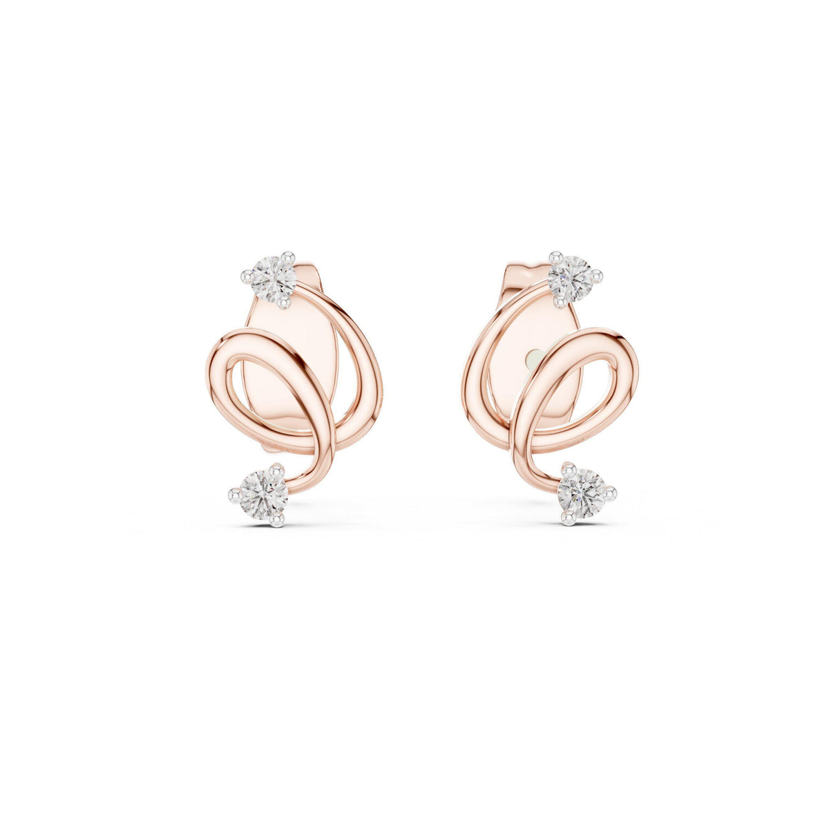 Moissanite Swirl Two-Stone Stud Earrings – 925 Sterling Silver, 18K Gold Vermeil