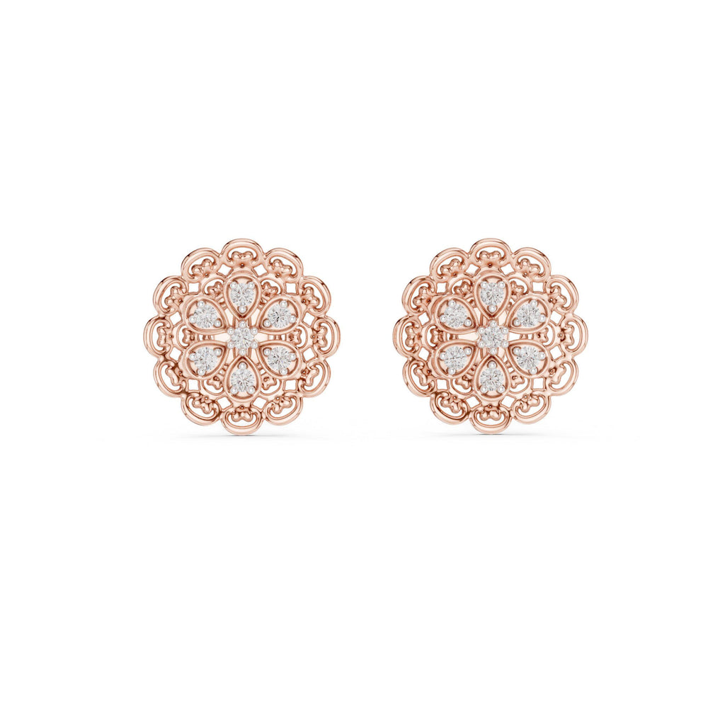Moissanite Filigree Flower Stud Earrings – 925 Sterling Silver, 18K Gold Vermeil
