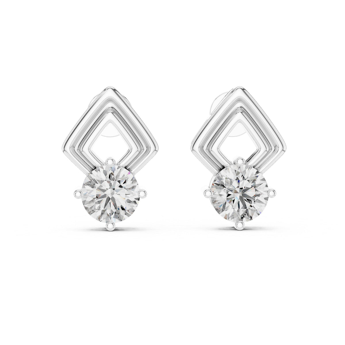 Round Moissanite Open Kite Stud Earrings – 925 Sterling Silver, 18K Gold Vermeil