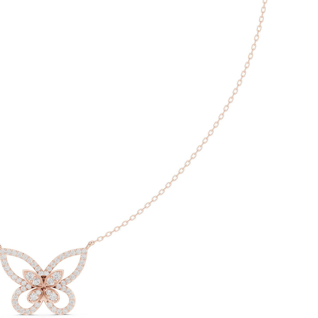 Moissanite Pavé Butterfly Necklace – 925 Sterling Silver, 18K Gold Vermeil