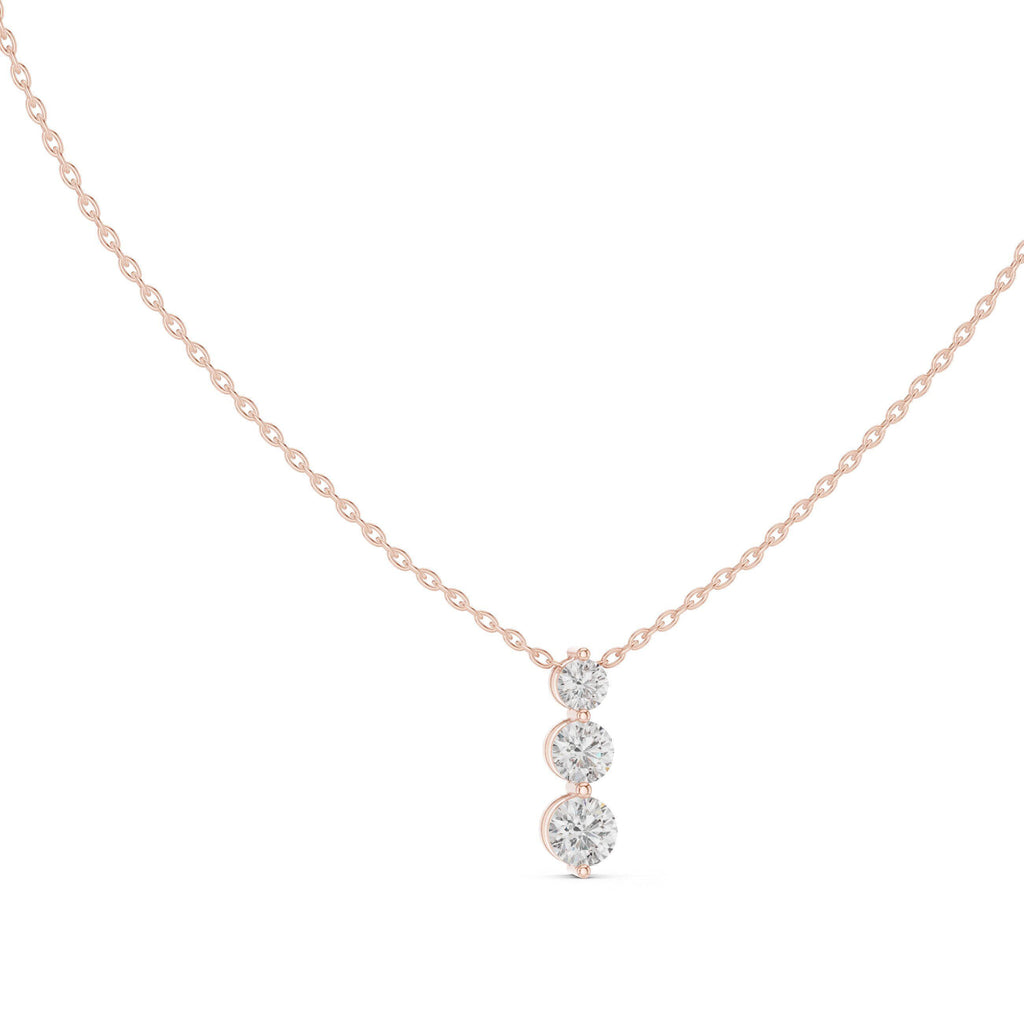 Round Moissanite Two-Stone Vertical Drop Necklace – 925 Sterling Silver, 18K Gold Vermeil