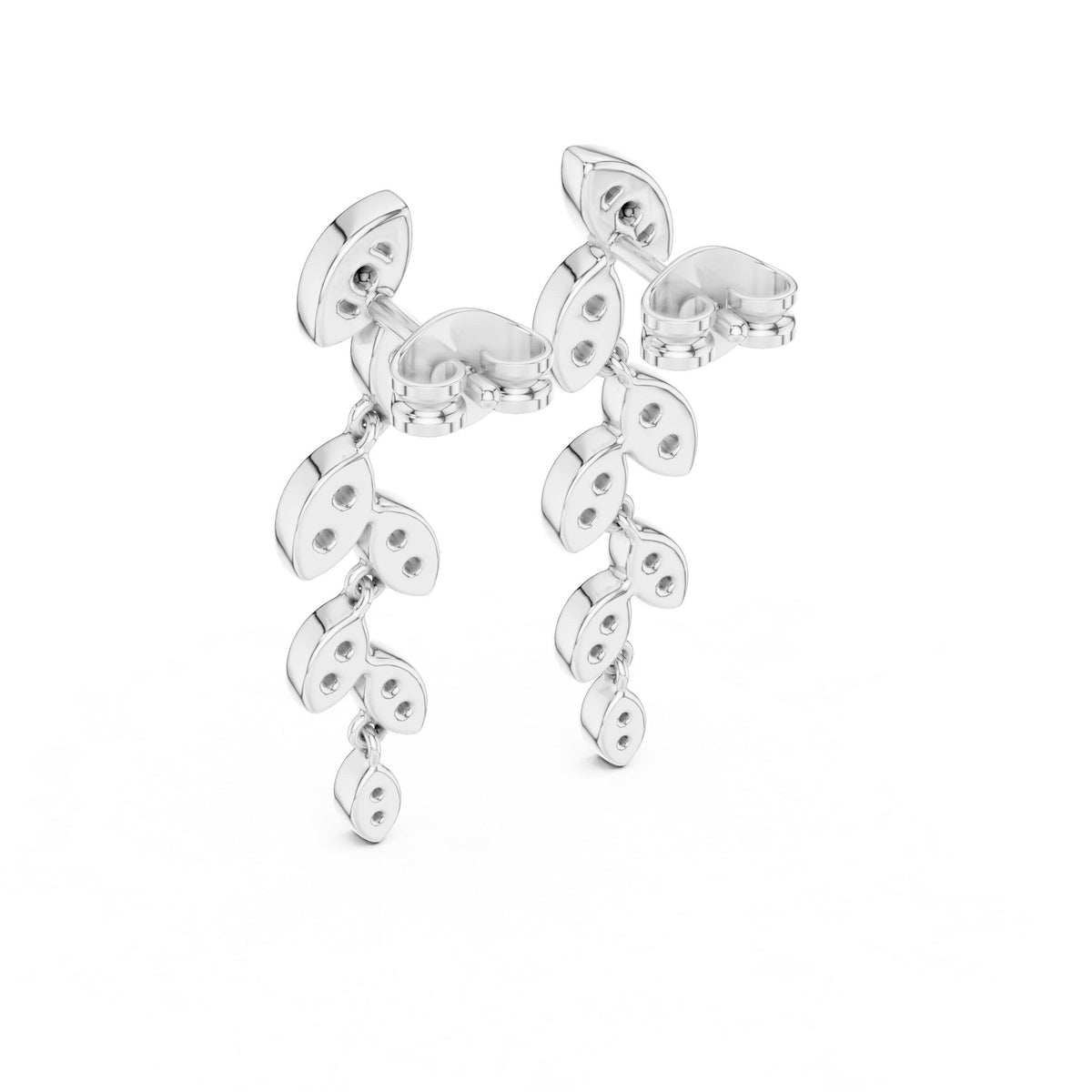 Moissanite Pavé Leaf Vine Drop Earrings – 925 Sterling Silver, 18K Gold Vermeil