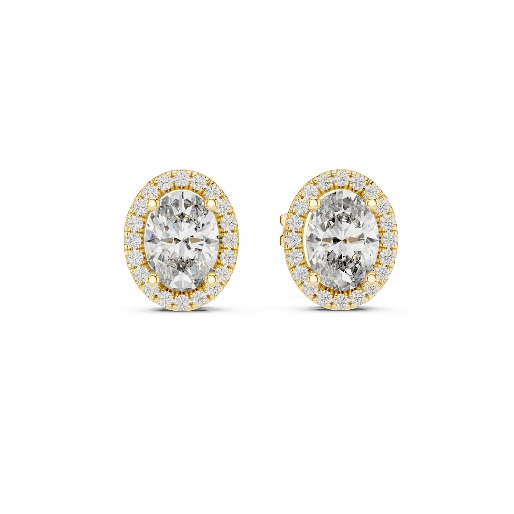 Oval Moissanite Halo Stud Earrings – 925 Sterling Silver, 18K Gold Vermeil