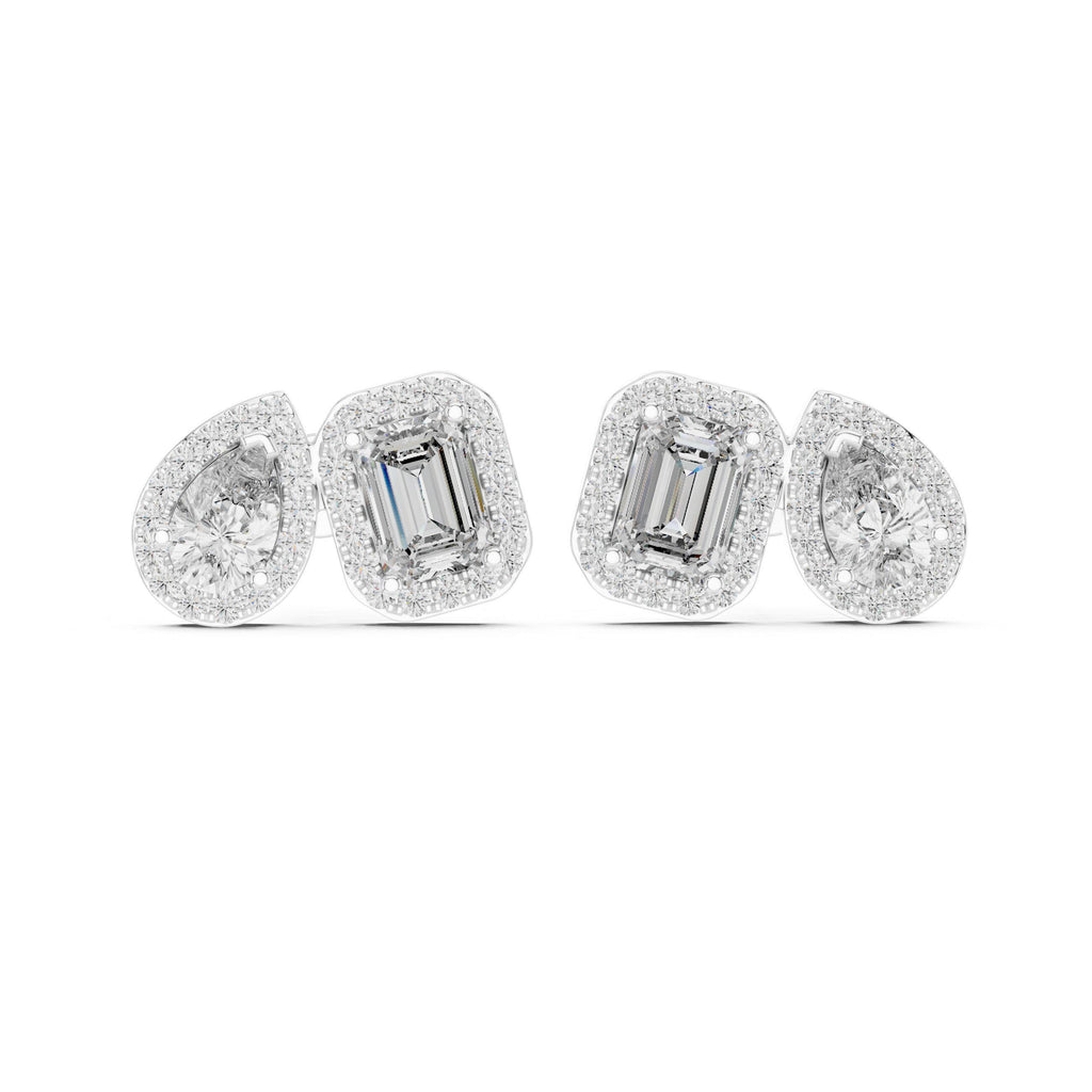 Pear & Emerald-Cut Moissanite Halo Toi et Moi Stud Earrings – 925 Sterling Silver, 18K Gold Vermeil