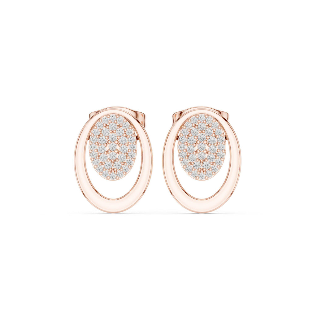 Moissanite Pavé Oval Disc Stud Earrings – 925 Sterling Silver, 18K Gold Vermeil