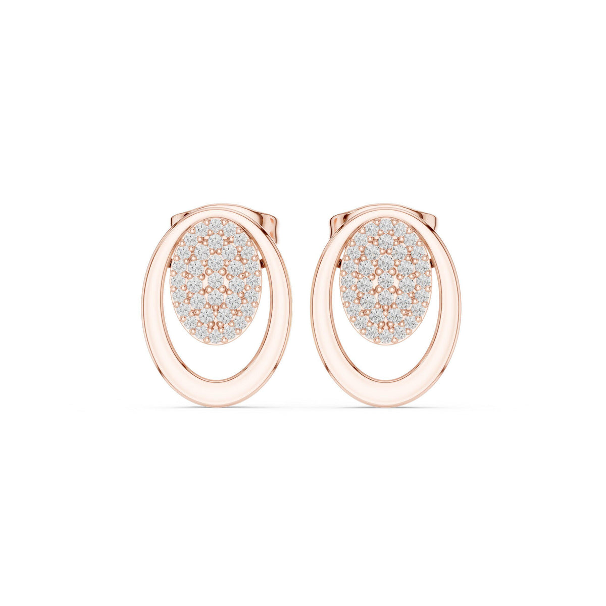 Moissanite Pavé Oval Disc Stud Earrings – 925 Sterling Silver, 18K Gold Vermeil