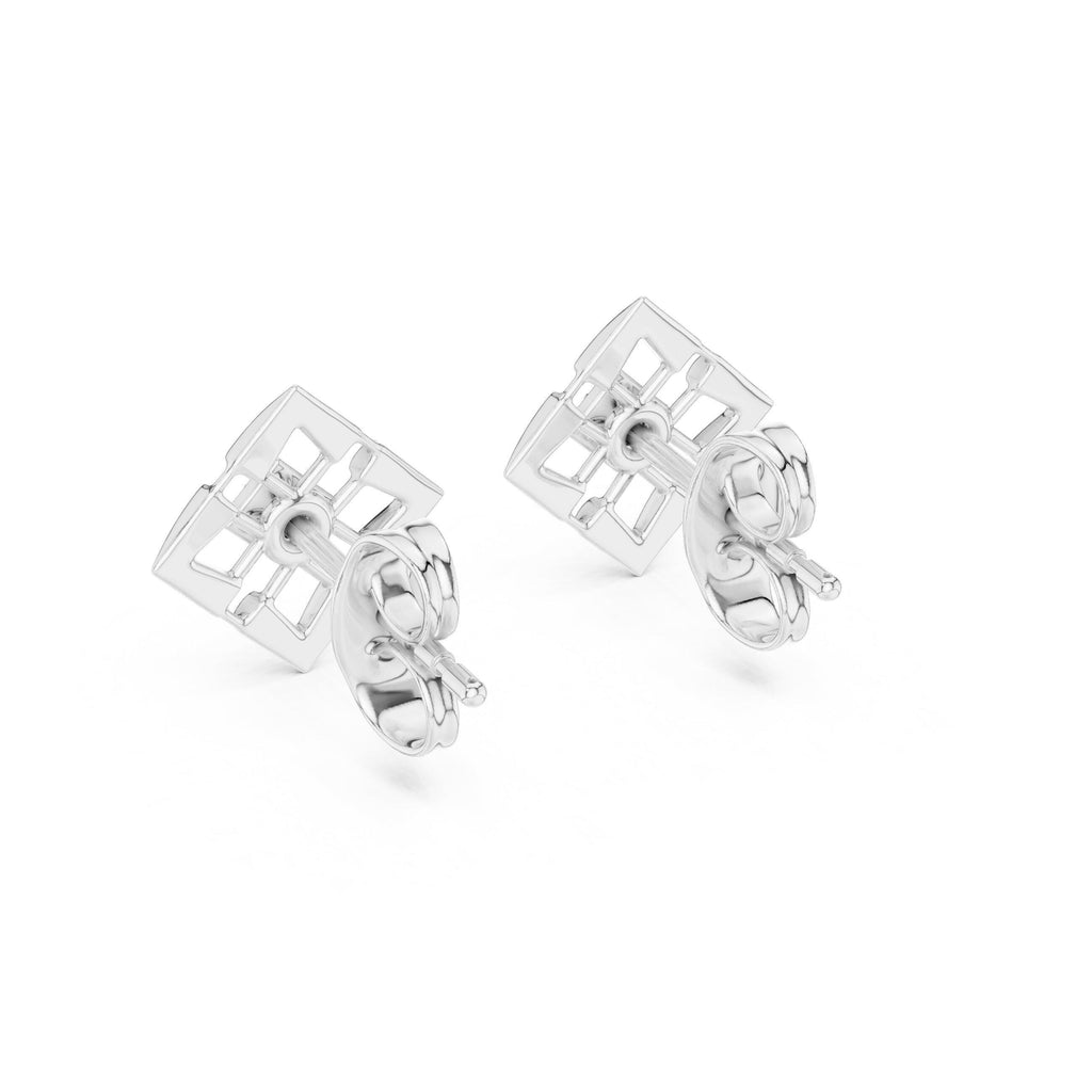 Moissanite Open Square Lattice Stud Earrings – 925 Sterling Silver, 18K Gold Vermeil