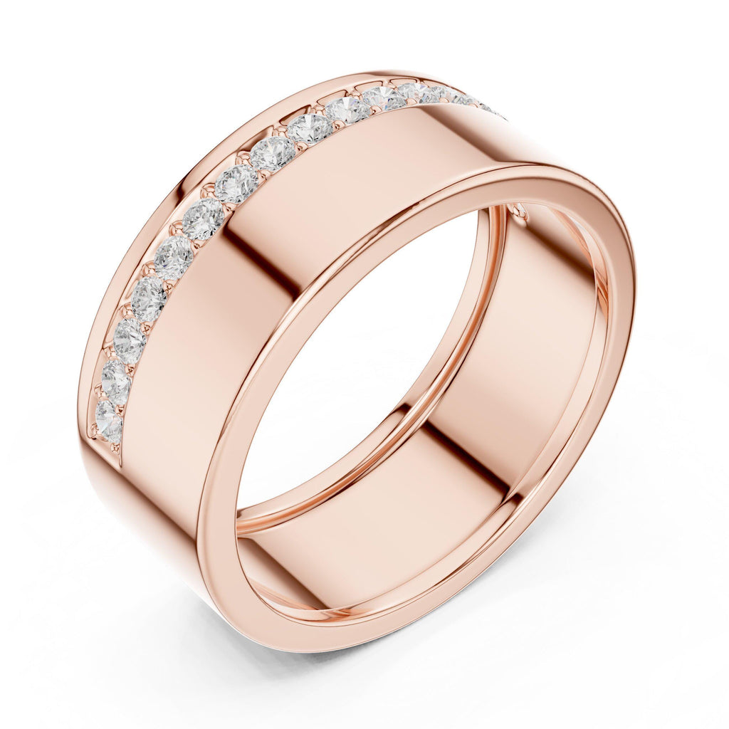 Men's Wide Band with Pavé Moissanite Stripe – 925 Sterling Silver, 18K Gold Vermeil