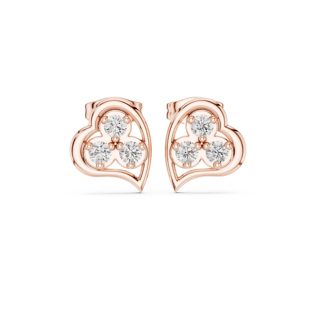 Moissanite Heart Trio Stud Earrings – 925 Sterling Silver, 18K Gold Vermeil